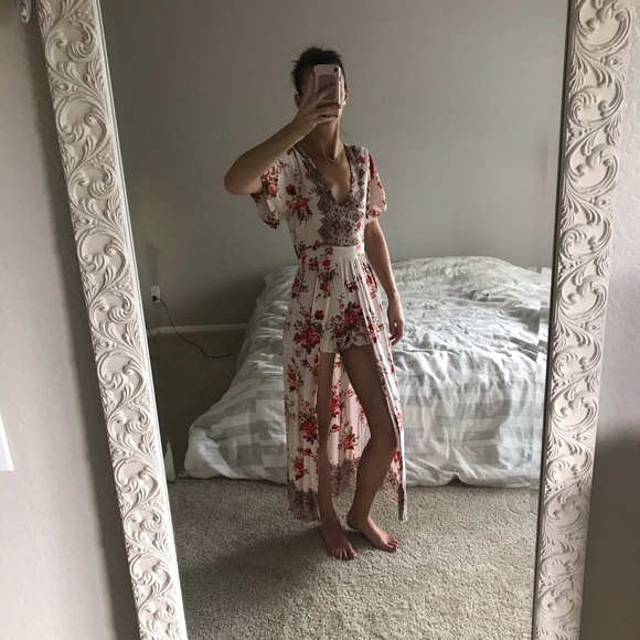 Angie Other - Bohemian floral romper with long back